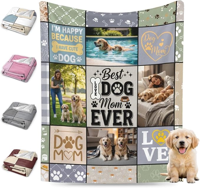 Nxwdwqa Personalized Dog Mom Blanket Throws with Photos, Custom Pet Mom Blanket, Dog Gifts for Pet Lovers, Customized Puppy Blanket for Adult Kid Birthday Christmas Fathers Mothers Valentines Gift