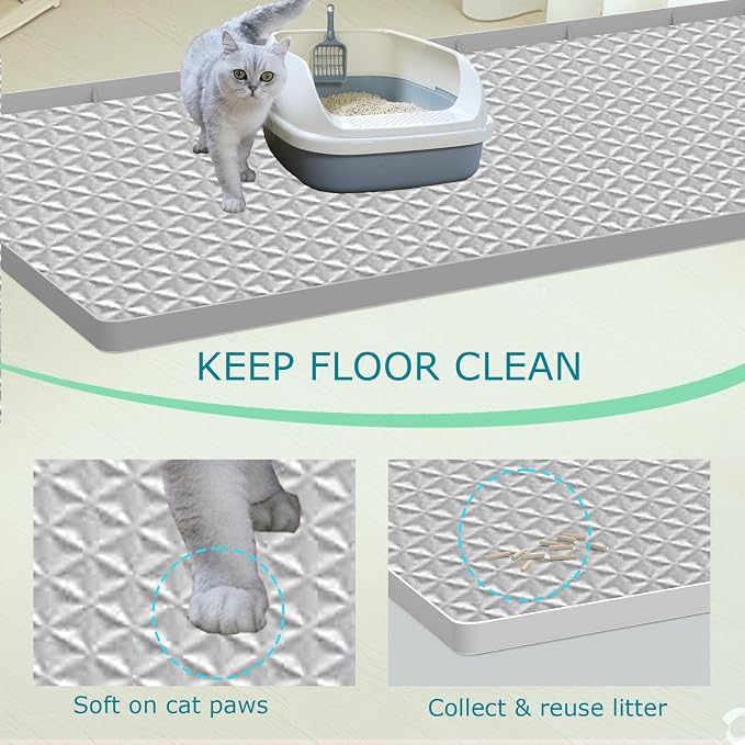 Cat Litter Mat for Litter Box, Silicone Large Cat Litter Trapping Mat - 51.2x25.6 in, Waterproof & Non-Slip, Durable & Easy Clean, Light Gray