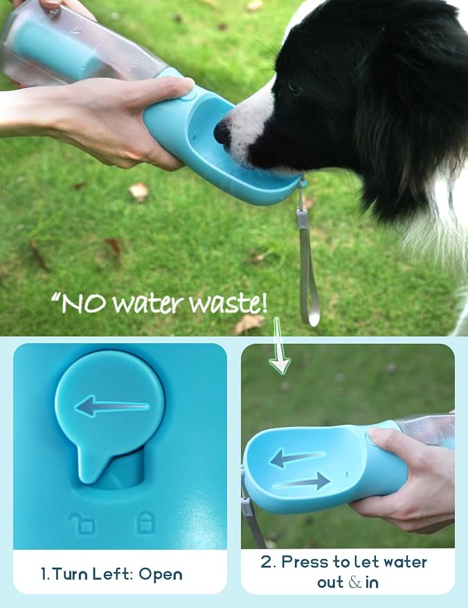 Portable Water Bottle for Small Dogs, 3 in 1 Animal Pet Travel Bowl Dispenser with Food Treat Container & Poop Bag Holder, Summer Hiking Walking Accessories for Puppy On The Go - Pink, 10oz