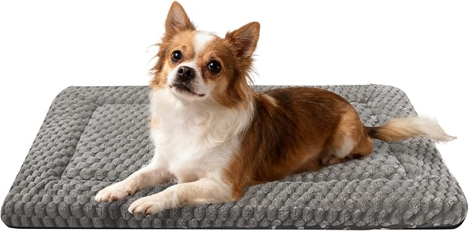 Dog Bed Crate Mat, Soft Durable Washable Anti-Slip Kennel Pad for Dogs & Cats, Reversible (Light Gray, M(30"*20"*1.5"))
