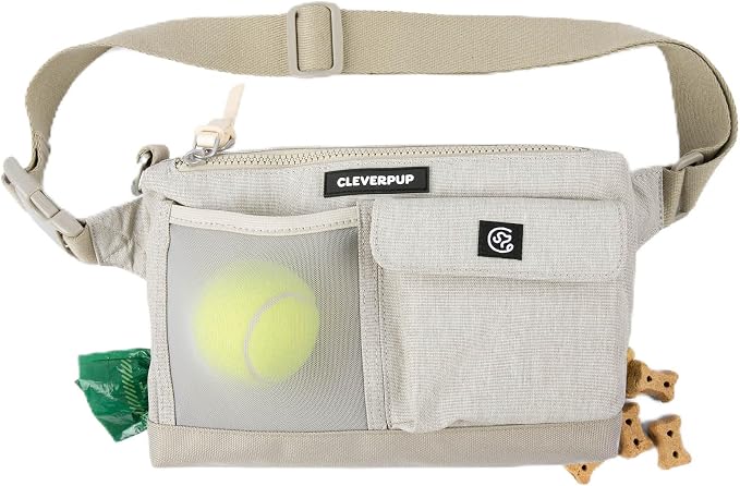 Dog Walk & Train Sling Bag - Hands-Free Dog Walking & Training Bag with Treat Pouch, Poop Bag Holder & Phone Pocket - Crossbody or Fanny Pack, Adjustable Strap - Sand