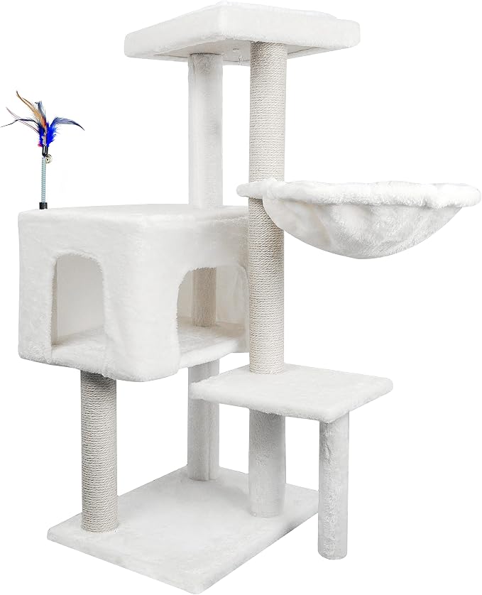 AIWIKIDE Cat Tree Has Scratching Toy with A Ball Activity Centre Cat Tower Furniture Jute-Covered Scratching Posts (Beige, 36.6'')