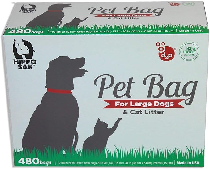 Hippo Sak® Extra Large Pet Poop Bags for Large Dogs and Cat Litter, 480 Count