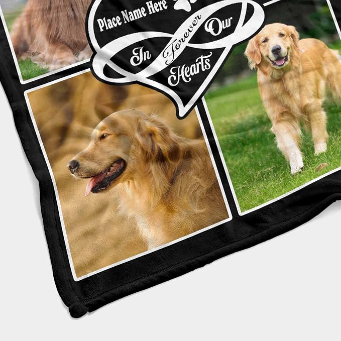 InterestPrint Personalized Loss of Pet Dog Throw Blankets Dog in Our Hearts Blanket Custom Memorial Dog Blankets with Beloved Photo Remembrance Blanket Gift 50X60 Inch