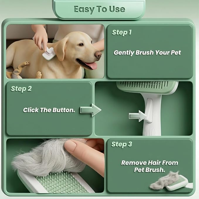 Self Cleaning Slicker Brush for Dogs & Cats, Deshedding Dog Brush | Cat Brushes for Indoor Cats, Removes Loose Undercoat, Mats and Tangles, Skin Friendly Grooming for Long and Short Hair