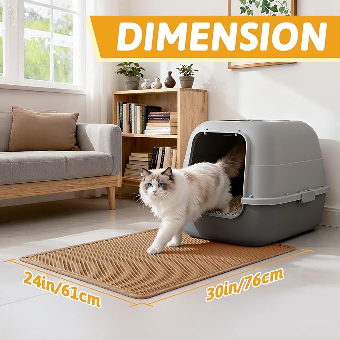 Pieviev Litter Mat, Double-Layer Waterproof Litter Trap, 30" x 24" Brown | Honeycomb Design Catches Scattered Particles to Stop Tracking, Urineproof Base Protects Floors, Easy to Clean
