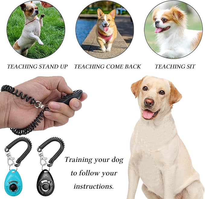 STMK Dog Treat Pouch Dog Clicker Training Kit, Dog Training Treat Pouch Dog Clicker for Training, 3 Ways to Wear Easily Carries Treat Pouches for Pet Training (Blue and Pink)