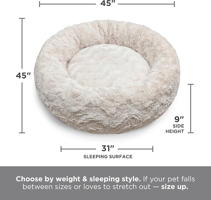 Best Friends by Sheri The Original Calming Donut Dog Bed for Extra-Large Dogs up to 150 lbs, Lux Faux Fur, Dark Brown, 45" x 45"