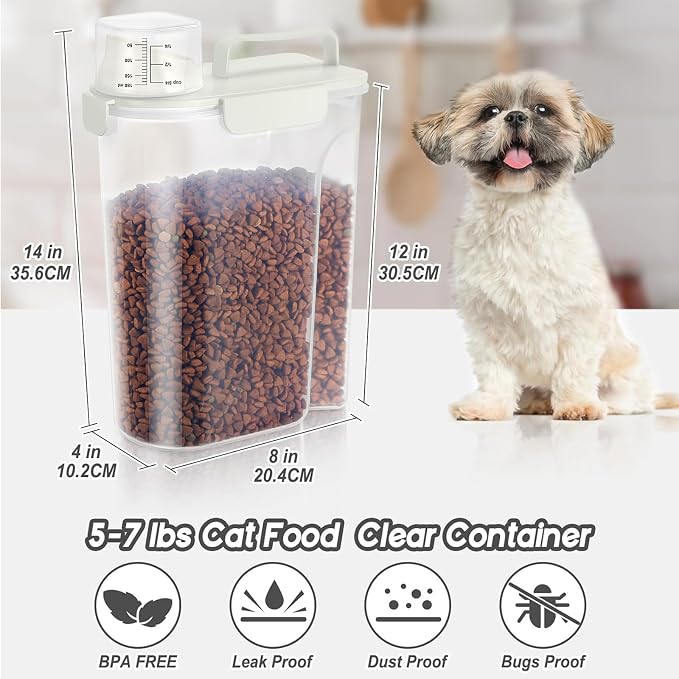 LEAWALK 5Lbs Airtight Cat Dog Food Storage Container with Upgraded Large Nozzle BPA-Free, Pet Food Storage Containers for Rice, Grain, Pet Food, Flour, Dog Treat Storage (White & Black, 5L-2pack)
