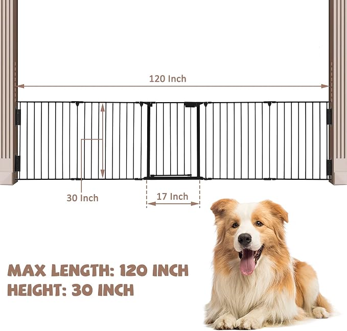 118" Wide Baby Gate Metal Safety Playpen - Fireplace Fence for Toddler/Pet/Dog, Fits 72"- 118" Wide, 5-Panel (30" H, Black)