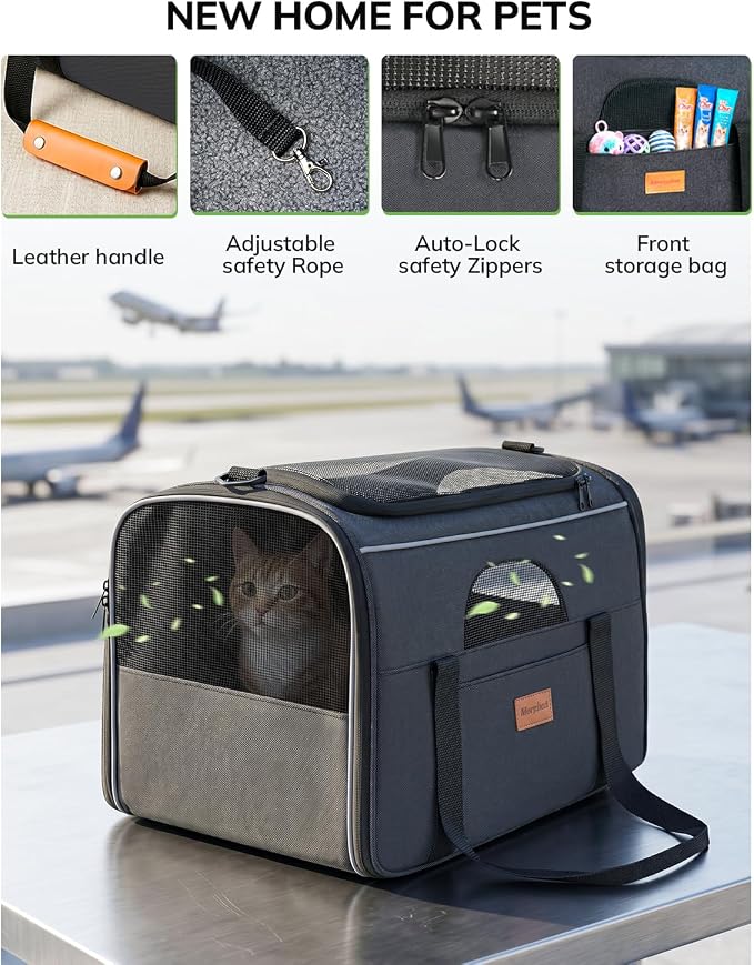 Morpilot Airline Approved Cat Carrier, 16.5" x11" x11" Soft-Sided Pet Travel Carrie with 4-Sided Mesh Ventilation for Cats & Puppies up to 15lbs (Dark Gray)