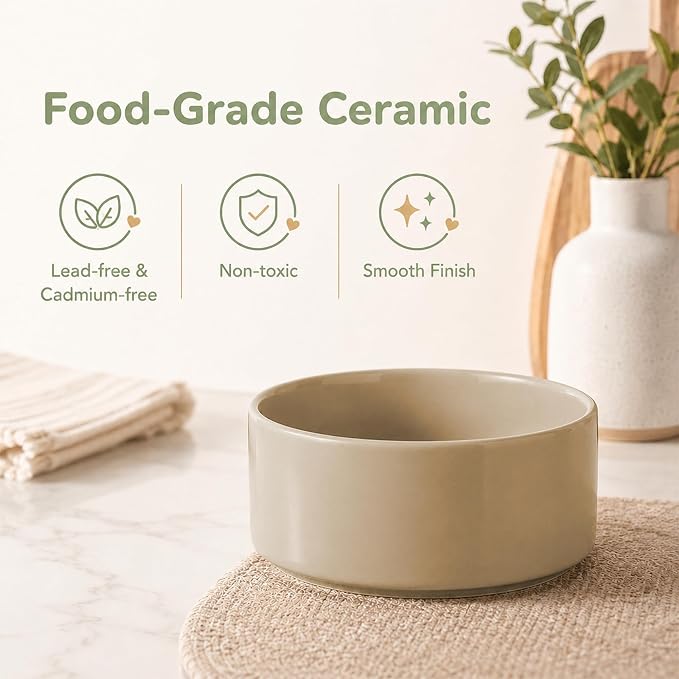 Havniva Ceramic Dog Bowls, Dog Food and Water Bowl Set, Dog Water Bowl | 7.3” Ceramic Dog Food Bowls with Non-Slip Rubber Base, Large Capacity, Dog Feeding Bowls for Medium Dogs