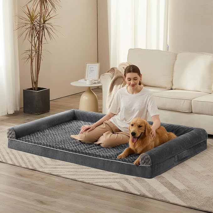 BFPETHOME Orthopedic Washable Human Dog Bed for Adult & Dog Cozy Sleep | Human Size Waterproof Big Soft Pet Couch Bed for Adult & Dogs Relax with Removable Cover Supportive Foam Dark Grey 61x43 Inch
