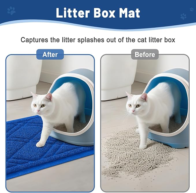Smiry Cat Litter Box Mat 30x17, Non-Slip Water Resistant Litter Trapping Mat, Easy Clean Less Waste and Urine-Locking Cat Carpet for Indoor, Blue