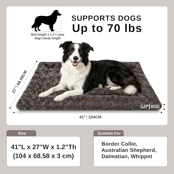 Reversible Dog Crate Mat for Large Dogs,Oxford & Fleece, 42"x27",Dark Gray | 1.2" Fill Preserves Crate Height,Fleece Cozy,Wipes Clean,Splash-Proof,Machine Washable, Folds Flat For 30" Wire Crate & Go