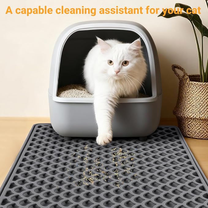 Premium Double-Layer Silicone Cat Litter Mat – Non-Slip, Waterproof & Easy-to-Clean Litter Trapping Mat for Cats, 18x12.5 Inch （Gray）