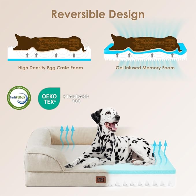 EHEYCIGA Orthopedic Dog Beds for Extra Large Dogs, Waterproof Memory Foam XL Pet Bed with Sides, Non-Slip Bottom and Egg-Crate Foam Big Dog Couch Bed with Washable Removable Cover, Beige