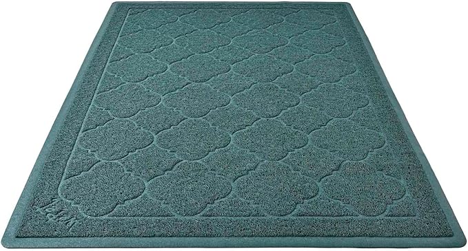 Cat Litter Box Mat, Kitty Premium PVC Pad, Durable Trapping Rug, Phthalate Free, Urine-Resistant, Scatter Control, XXL 47 x 36 Inch, Celadon Green