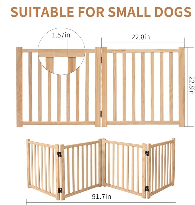 YOCAN Non-Painted Wooden Freestanding Dog Gates for The House,Doorways, Stairs,Wood Dog Fences Indoor Pet Gate,Step Over Fence-2 Panel H:23"(2PC)