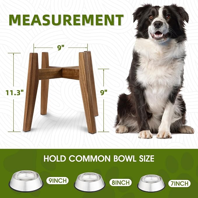 RAINBLELAND Raised Wooden Dog Bowl Stand for Large Dogs, Fits 9 Inch Bowls | Solid Acacia Hardwood with a premium furniture-quality design that complements modern home décor.