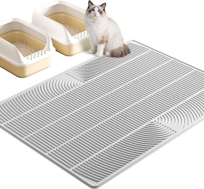 TRZZ XXL Cat Litter Mat, Large Silicone Waterproof Mat, Light Gray | Non-Slip, Easy to Clean, Cat Litter Trapping Mat, Kitty Litter Catcher, Scatter Control, for Floor