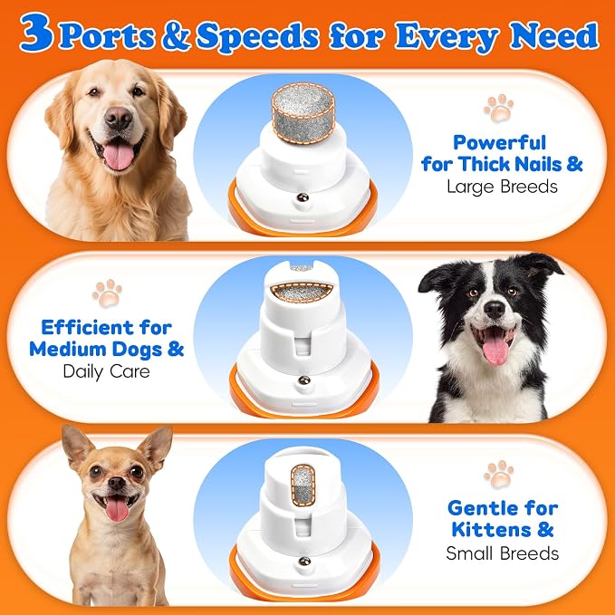 Dog Nail Grinder with LED Light – Quiet & Safe Pet Nail Trimmer for Small Medium Large Dogs & Cats, Cordless & Rechargeable, Low Noise Dog Nail Care for Beginners