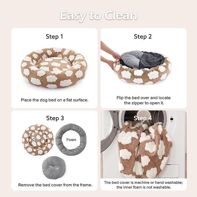 JOEJOY Donut Dog Bed Medium Size Dog, Cute Round Calming Pet Bed with Removable Washable Cover, Orthopedic Puppy Bed with Jacquard Shaggy Plush & Non Skid Bottom