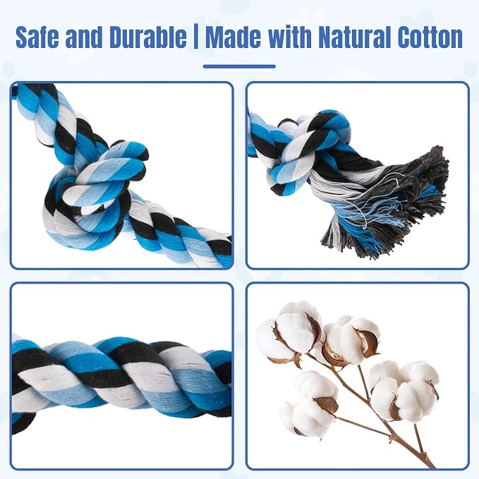Bmag Dog Rope Toys for Aggressive Chewers, Interactive Heavy Duty Dog Toys for Medium Large Dogs, Tough Twisted Rope Toy with 5 Knots (Blud)