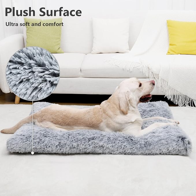 Dog Bed, Extra Large, Plush Soft Pet Beds for XL Dogs, Crate Pad, Washable, 41L x 27W x 2H Inches, 100 lbs Capacity, Grey | Machine washable, Anti-Slip Bottom, Kennel Pad 41*27", Ultra Soft Cozy, Easy to Care