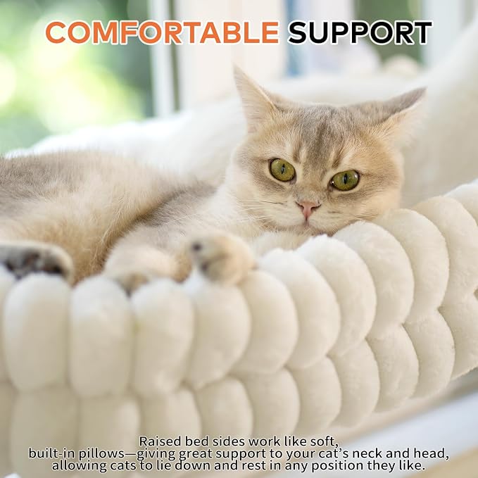CHEERPALS Cloud Cat Window Perch for Indoor Cats Hammock Bed Foldable | Reversible Cushion Removable Washable, Breathable Soft All-Season, Sturdy Strong Suction Cups Support, Cordless(White,Medium)
