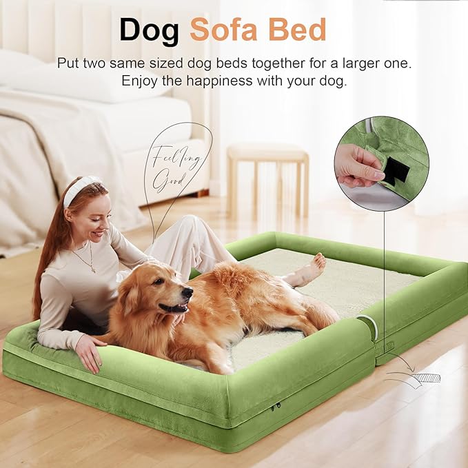 NANUYA Orthopedic Dog Bed for Large Dogs, 36 x 27 Inch, Grass Green | Egg crate foam for joint support, 3-sided bolster pet sofa, waterproof lining, washable cover, and non-skid base