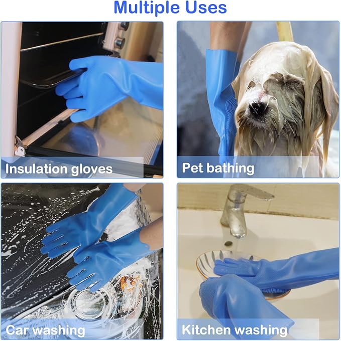 Silicone Pet Grooming Gloves Dog Washing Gloves for Bathing Massaging | 3,000 Soft Bristles, Non-slip & Extended Sleeves, Heat Resistant & Dishwasher Safe, For Cats and Dogs, Home/Car Cleaning