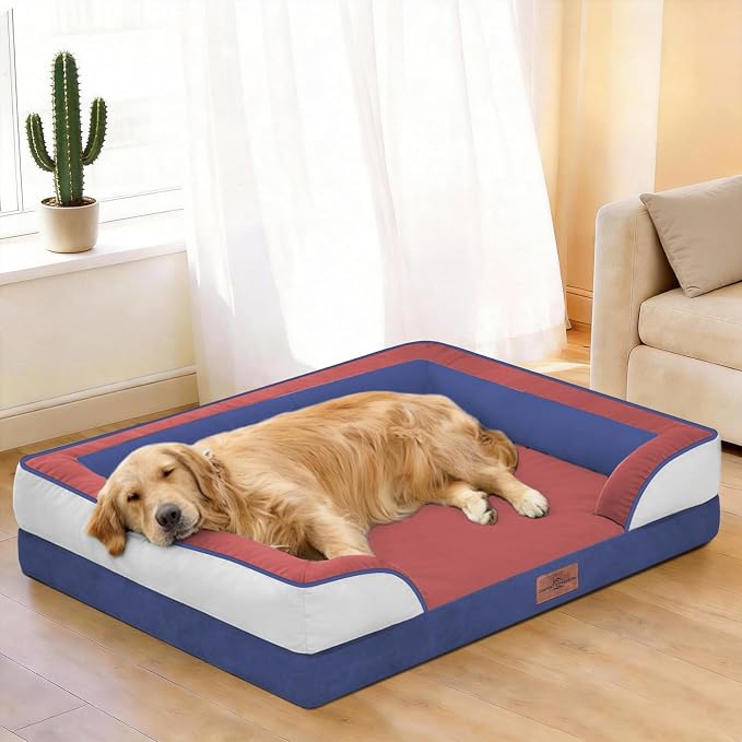 Comfort Expression Orthopedic Dog Bed for Extra Large Dogs with Bolster | Waterproof Dog Couch Bed with Washable Cover & Non-Slip Bottom, Supportive Egg Crate Foam XL Pet Bed, 45x35 Inch