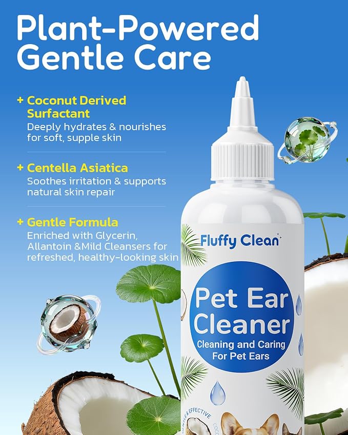 Ear Cleaner for Dogs & Cats - Gentle Ear Cleaning Solution with Natural Non-Irritating Formula for Sensitive Ear Care, Removes Built-up Wax, Discharge, Dirt & Debris - 8 OZ