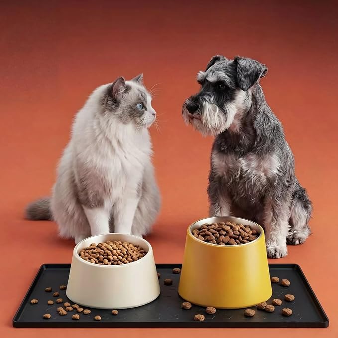 Silicone Pet Feeding Mat - 100% Waterproof Dog & Cat Bowl Pad with Raised Edges - Protects Floors from Messy Eaters & Spills - Anti-Slip, 100% PET-SAFE, Dishwasher Safe (22"x14"x0.4", Black)