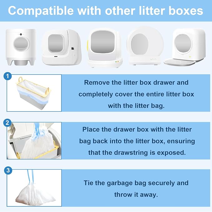 40 Count 21.6"Opening x 11.8"L Cat Litter Box Liners for Self-Cleaning Cat Litter Box, Replacement Automatic Litter Box Liners, 2 Rolls Drawstring Trash Bags for Robot, Extra Thick,（2 Packs/40 Counts）