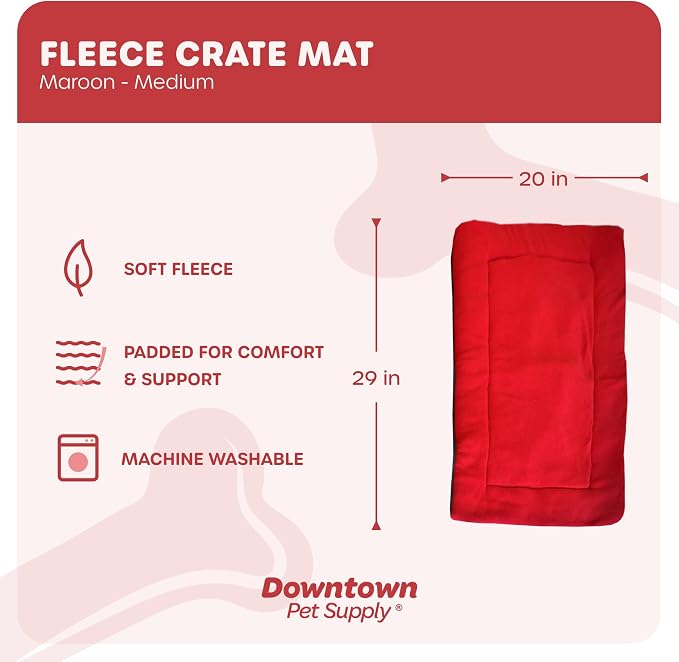 Downtown Pet Supply - Dog Crate Mat - Comfort Dog Bed or Cat Bed - Soft Fleece Nap Mat - Easy Maintenance, Machine Washable Dog Bed - Maroon - 29 in x 20 in - Medium Dog Bed