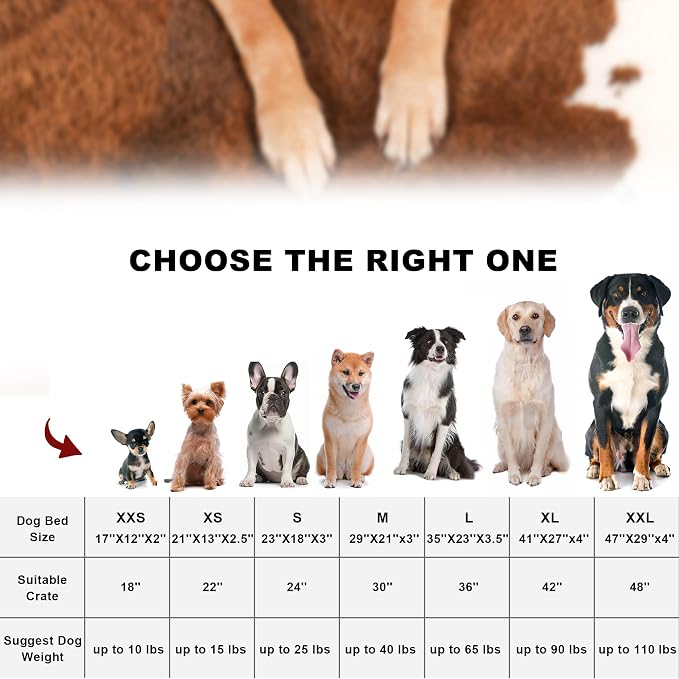 Bedfolks Waterproof Crate Bed, Plush Dog Kennel Pad with Removable Washable Cover, Faux Fur for Small Dogs & Cats, 21"x13", Cow Print