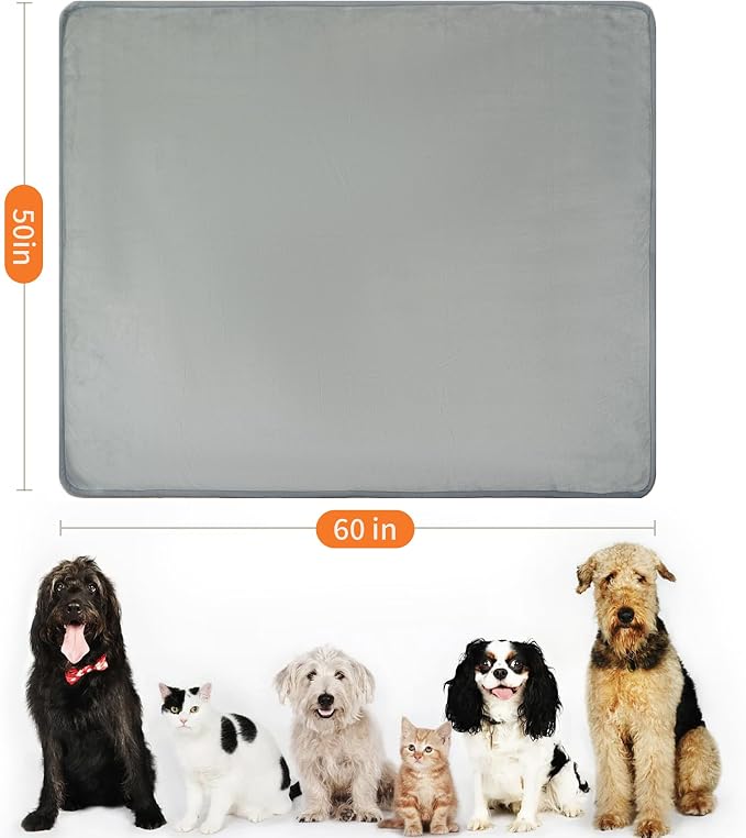 Waterproof Blanket for Couch Sofa Bed | Reversible Soft Flannel Throw Blanket for Medium Large Dogs Pet Leakproof, Protector for Crate, Travel, 50"x60", Light Grey