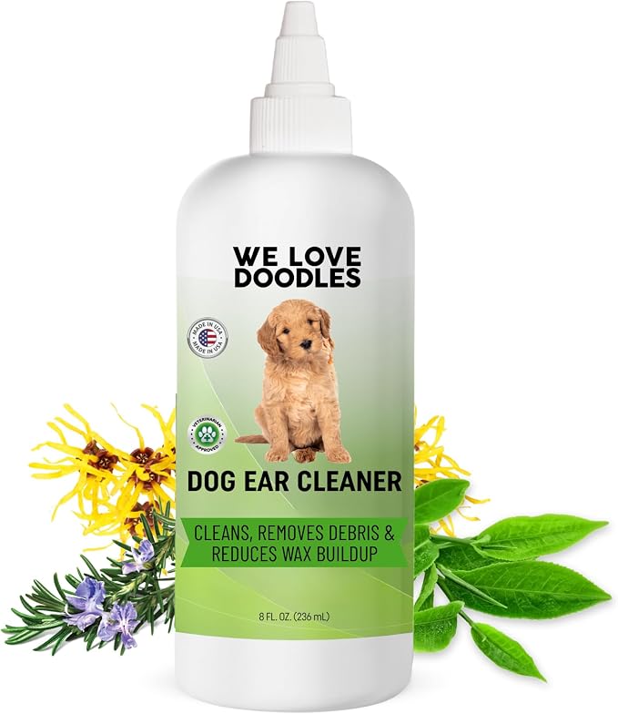 Dog Ear Cleaner, Natural Formula Puppy Ear Wash & Cleaning, Made in USA | Advanced Dog Ear Cleaning, Reduces Itching, Odor & Wax, Ear Drops for Dogs, Golden Doodle & Poodle Ear Flush, Puppy Essential