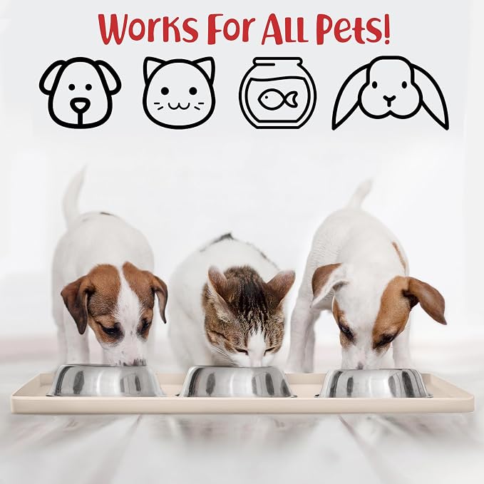 DogBuddy Waterproof Dog Food Mat with Raised Edge, Silicone - Nonslip Pet Feeding Mat for Floors (M: 21' x 14', Vanilla)