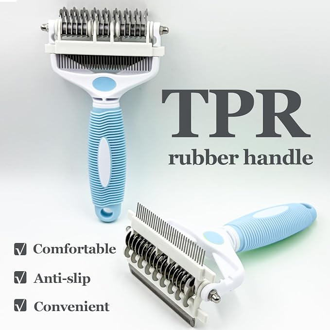 3-IN-1 Pet Grooming Brush, Undercoat Rake, Dematting Comb & Deshedding Tool | Blue Shedding Control Tool for Long Haired Dogs and Cats, Tangles & Loose Fur, Reduces Shedding & Prevents Hair Mess Removal