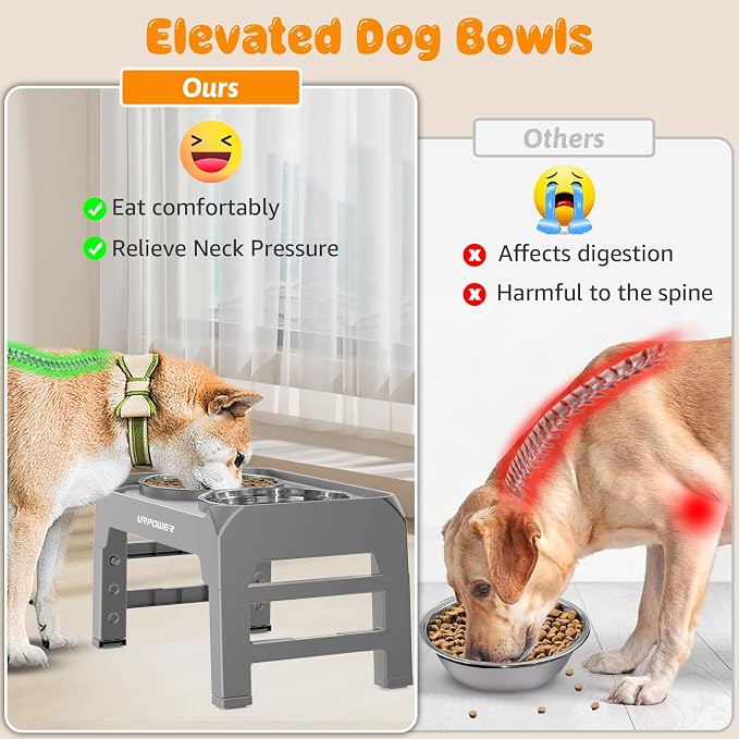 URPOWER Raised Dog Bowls 4 Height Adjustable Elevated Bowl Stand | Stainless Steel Water Bowl Non-Slip Dog Food Bowls Stand for Small Medium Large Dogs and Pets