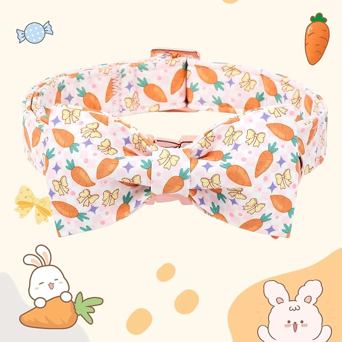 DOGWONG Easer Dog Collar with Bow,Pink Easter Dog Collar, Adjustable Durable Soft Carrot Easter Dog Collars for Male Female Puppy,XL
