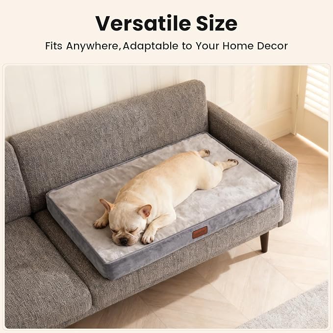 OhGeni Orthopedic Waterproof Dog Bed for Medium Dogs, Machine-Washable Removable Cover in Easy-Clean Fabric, Reversible Memory Foam & Easy-Carry Handle, Suitable for Crate, 30 inch (Gray)