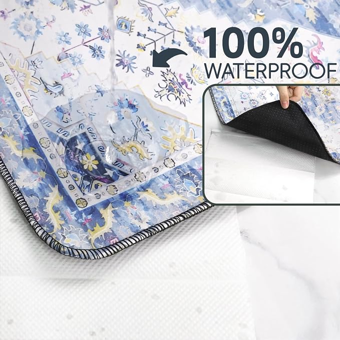 Cat Litter Mat Litter Trapping Mat, 35"x23" Waterproof Urine Proof Litter Box Mat Catcher Mat Non-Slip Washable for Kitty Kitten, Blue