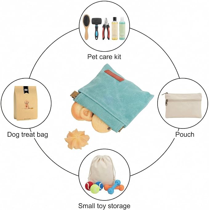 Dog Treat Pouch Blue Green Pocket Sized Pet Training Pouch Training Pouch with Carabiner Buckle Auto Closing Dog Walking Bag Pet Feed Snack Reward for Pet Puppy Travel Outdoor Use