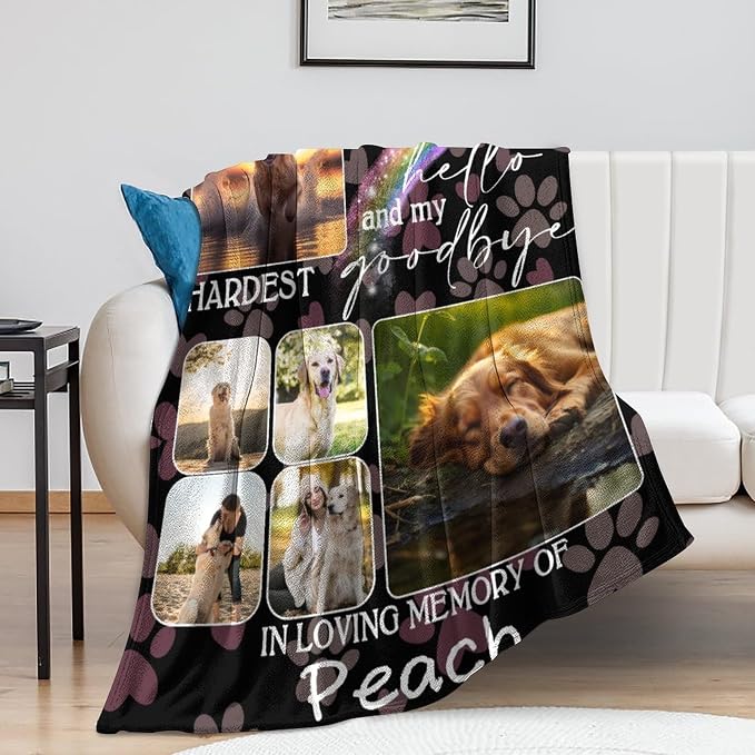 Personalized Dog Blankets with Photos Custom Dog Blanket with Pictures - Customized Pet Memorial Blanket Gifts for Loss of Dog, Loss of Pet Remembrance Gift, in Loving Memory Blanket for Dog Lover L