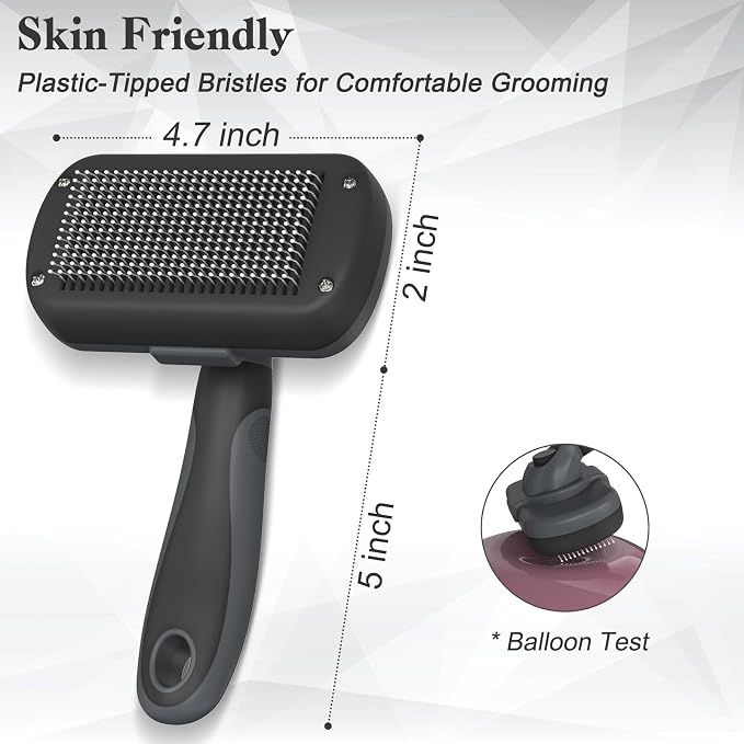 Dipoo Self-Cleaning Deshedding Brush for Dogs & Cats - Skin-Friendly Grooming Tool with Hair Brush for Long and Short Haired Pets, Grey