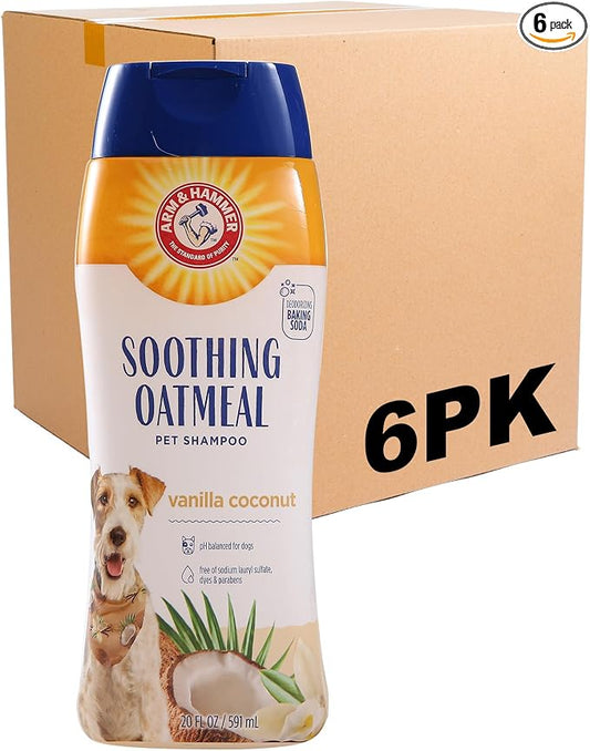 Arm & Hammer Soothing Oatmeal Dog Shampoo, Vanilla Coconut, 20 Fl Oz, 6-Pk | Baking soda formula, moisturizing oatmeal, vanilla coconut scent, pH balanced for dry skin